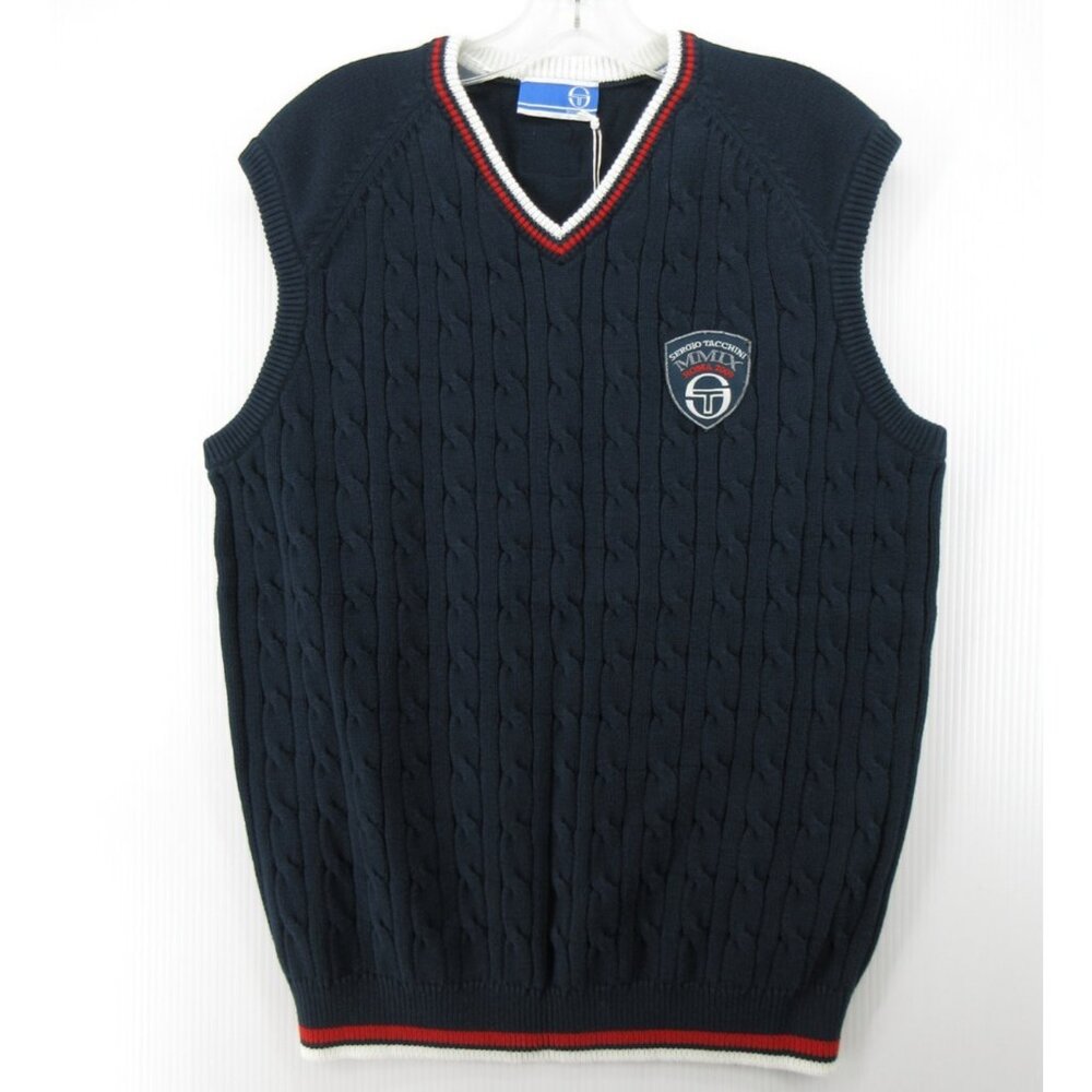 Sergio Tacchini Sweater 40 Vest Tennis Crest Pullover Cable Medium NEW